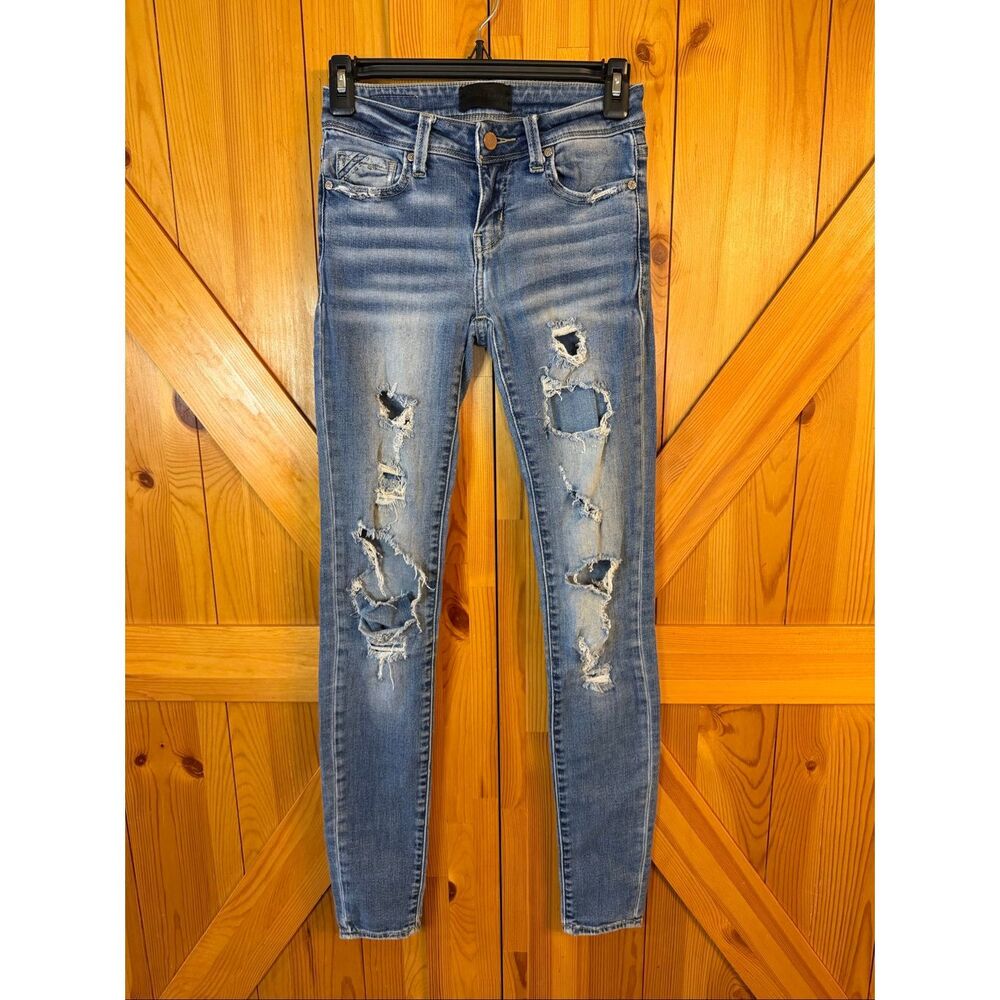 Buckle Black Denim Jeans Distressed Skinny No.53 Size 23x32 (7796) Read